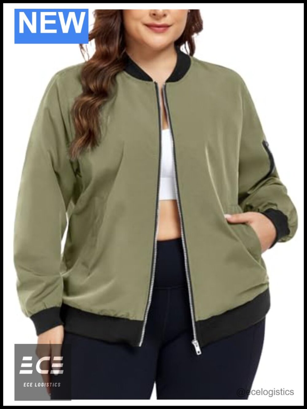 Plus Size Bomber Jacket Lightweight Zip Up Windproof Water-Resistant Casual